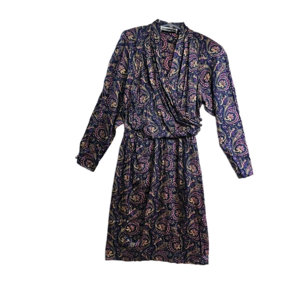 Vintage  100% Silk Women's  Dress Diane GILMAN Midi Vneck  Paisley Size 12